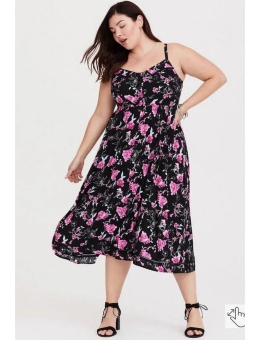 Torrid 1 Black Floral Challis Midi Skater Dress 1X 14 16